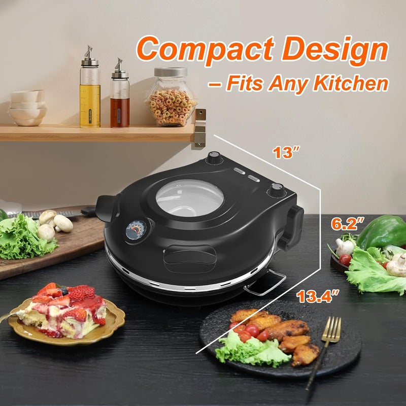 YIBAKE Stone Pizza Oven, 12'' Indoor Electric Pizza Maker, 1200W Countertop Pizza Maker Machine with Dual Temp Control, Crispy Crust Pizzas in Minutes, Black - Image 4